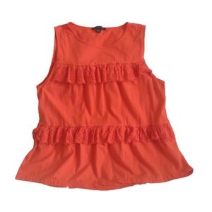 J.CREW Top Tiered Sleeveless Ruffle S Tomato Red Eyelet Shell